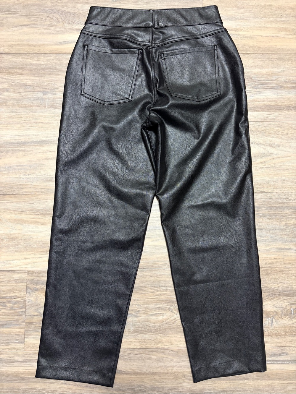 SPANX Leather-Like Straight Leg Pants Small Black Faux Leather Pull-On - Picture 4 of 5